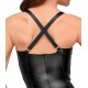 Kleid im Powerwetlook mit elastischen Einsätzen an Taille und Dekolleté