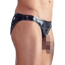 Lack-Slip in Schwarz mit Showmaster-Öffnung für Penis/Hoden