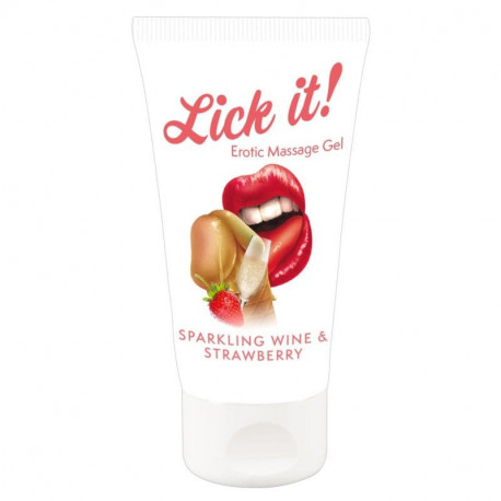 Gel “Erotic Massage Gel Sparkling Wine and Strawberry“ mit Erdbeer-/Sekt-Aroma, 50 ml