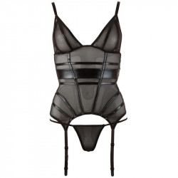 Strapshemd aus transparentem Stoff mit Riemen im Wetlook plus String