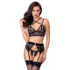 3-teiliges Straps-Set aus Spitze mit Samtdetails