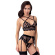 3-teiliges Straps-Set aus Spitze mit Samtdetails