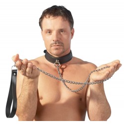Leine aus Metall mit Handschlaufe aus Leder, mit Karabiner