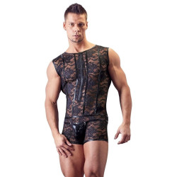 Body aus Spitze, mit Wetlook-Streifen