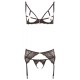3-teiliges Strass-Straps-Set aus schwarzer Spitze