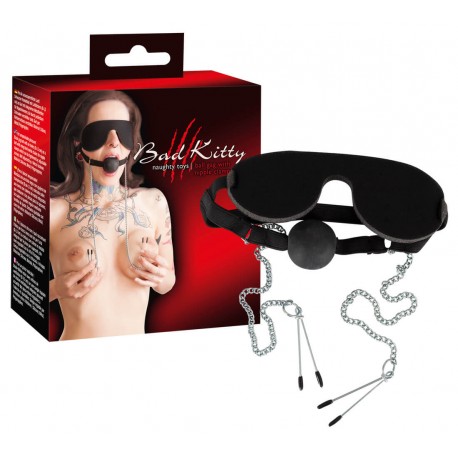 Mask with Ball Gag & Nipple Clamps