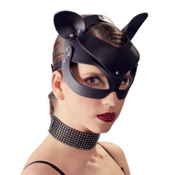 Kopfmaske mit Katzenohren + Strass-Nieten